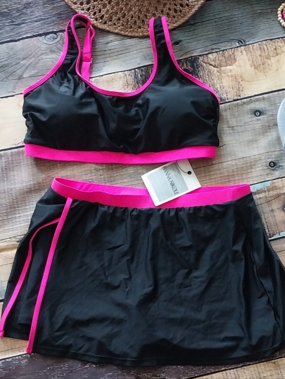 Black and Hot Pink Two-Piece Swim Set - Women - Picture 3 of 7